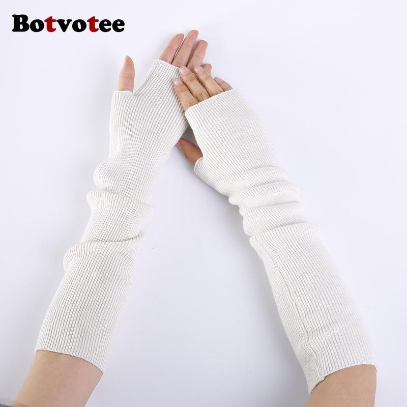 Botvotee Cashmere Arm Warmers Soft Y2k Accessories Sleeves for Women Arm Guard Winter Knit Warm Half Finger Fashion Pink Gloves