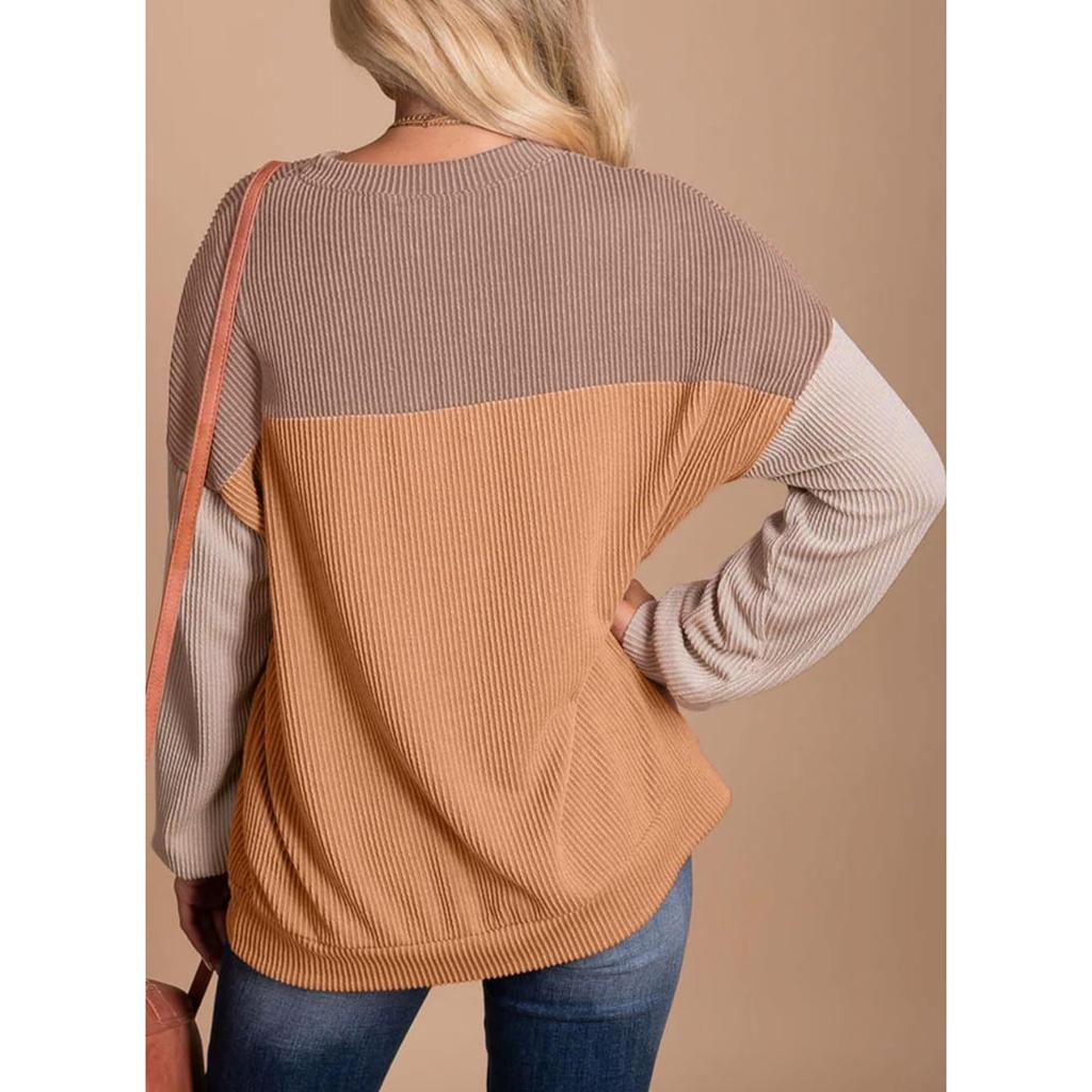 New Color Block Casual Loose Pullover Sweatshirt T-shirt for Women, European American Style Crossbody Women's Top