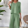 Elegant Vacation Solid Color Three-Quarter Sleeve Top and Wide-Leg Pants Set
