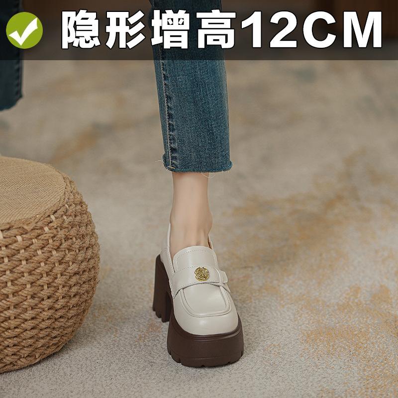 Inner height increase 12cm white women's small thick-bottomed camellia small size 32 British super high heel
