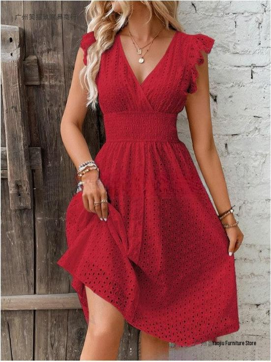 European & American Multi-Color Ruffle Sleeve Summer Dress