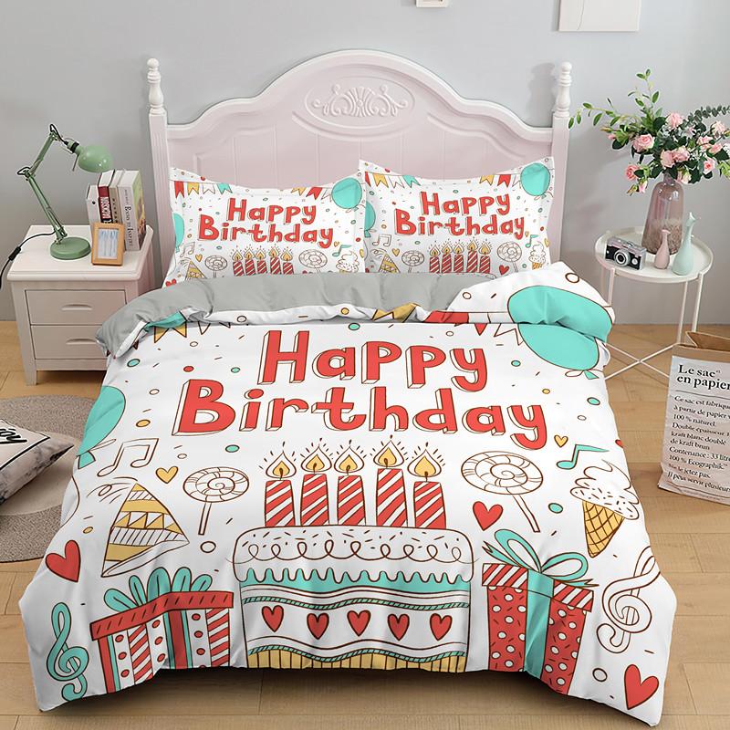 Happy Birthday Duvet Cover King Queen Size 2 3PCS Polyester Bedding Set For Kids Boys Girls Cartoon Party Gift