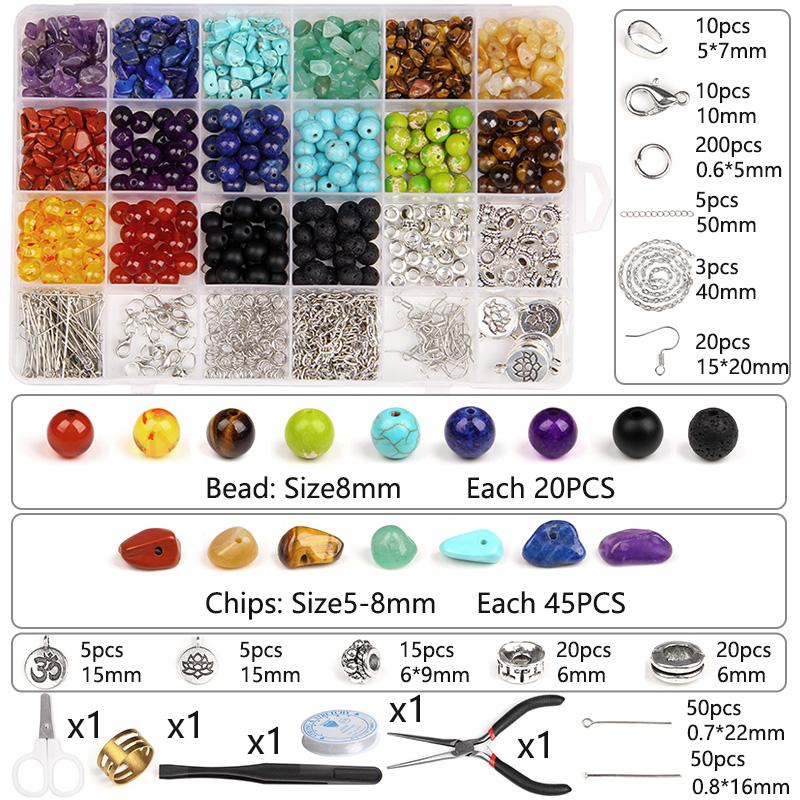 7 Chakra Energy Stone Beads Box Set Kits Loose Spacer Charm Accessories Beads With Elastic Crystal String For Jewelry Making Diy