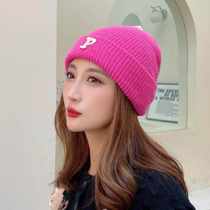 Winter Knitted Hat for Women Warm Pullover Hat P Shaped Bag Head Trendy Face Small Korean Version Wool Hat Men