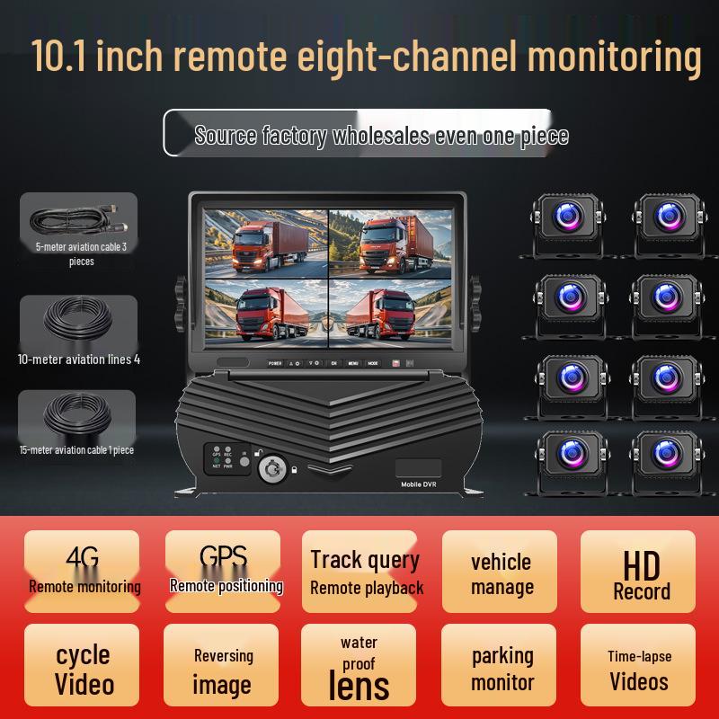 High-Definition Night Vision Dash Cam with 5/6/8-Way Monitoring & Reversing for Large Trucks (12-24V)