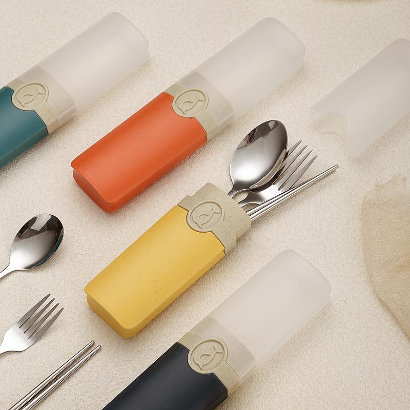 Portable Stainless Steel Korean Cutlery Set: Spoon, Fork & Chopsticks for Students, Kids, Business, or Camping.