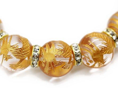[Seki-Kira] 16mm Gold Rondelle Prayer Beads Bracelet with Gold Carved Five-Prong Emperor Dragon Crystal Power Stone [b337]