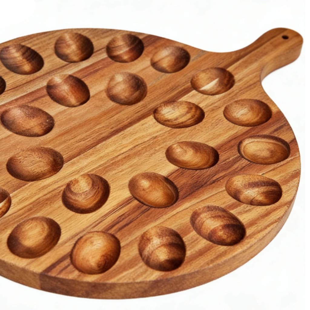 Plat à œufs mimosa en bois 24 trous Poignée double face Plateau de service pour œufs pour cuisine 42x31x1.5cm