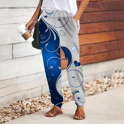 Damen Hose mit Blumendruck zum Schnüren Elastischer Bund Weite Hose Lässige Lange Hose Hose mit Taschen