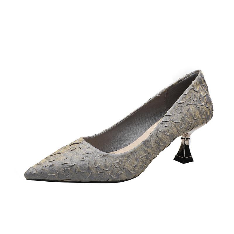High heels stiletto new pointed temperament black work shoes women's simple small heel single shoes