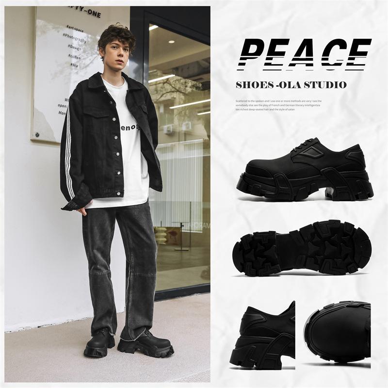 New Derby shoes men's high-end trend black platform heightened fried street dad leather shoes 20241-J