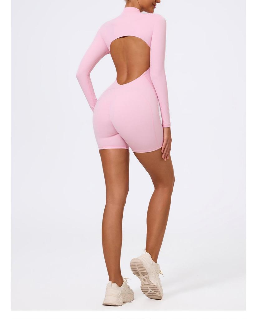 Xiga European & American Style Half-Zip Cutout Back Peach Butt Long Sleeve Yoga Jumpsuit LT05