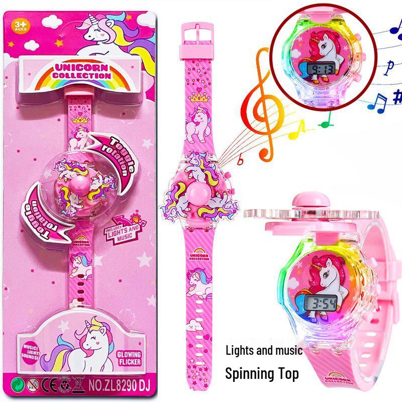 Deluxe Children's Cartoon Music Watch with Colorful Luminous Rotating Gyro - Electronic Toy Gift