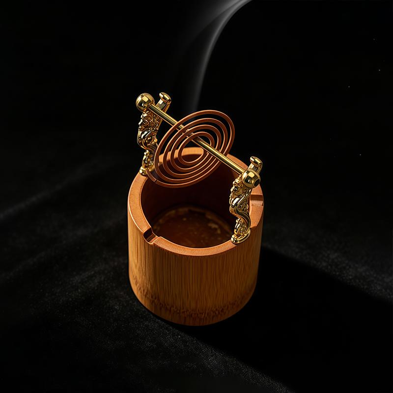 Bamboo Incense Burner Metal Coil Incense Holder with Ash Catcher for Home Office Yoga Meditation
