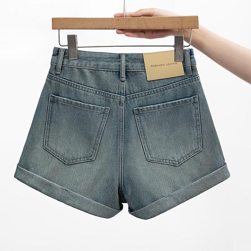 Shorts en jean vintage délavé taille haute jambe large Sisbaishe