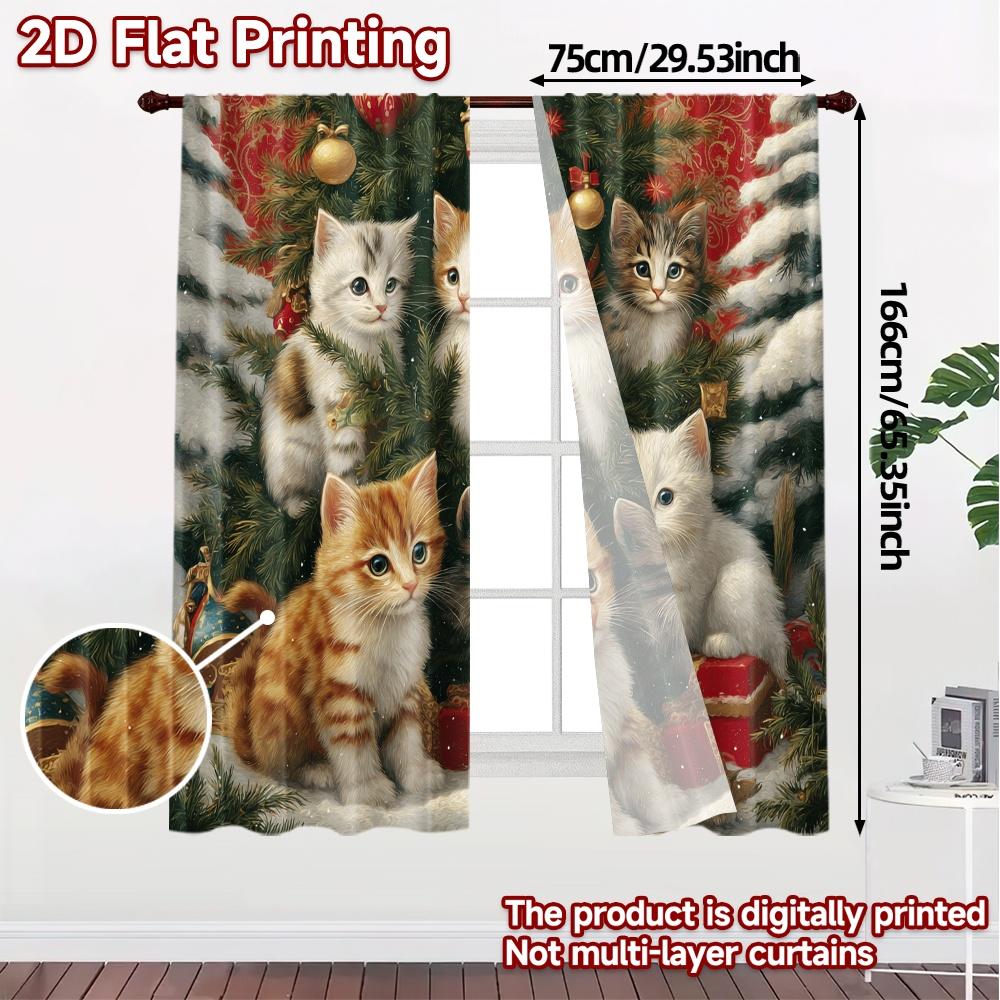 2D Flat Printing  JIT 2pcs   Curtains (Without Rod) Festive Feline Forest Chic Curtain Fabric Versatile Durable Polyester Curtains
