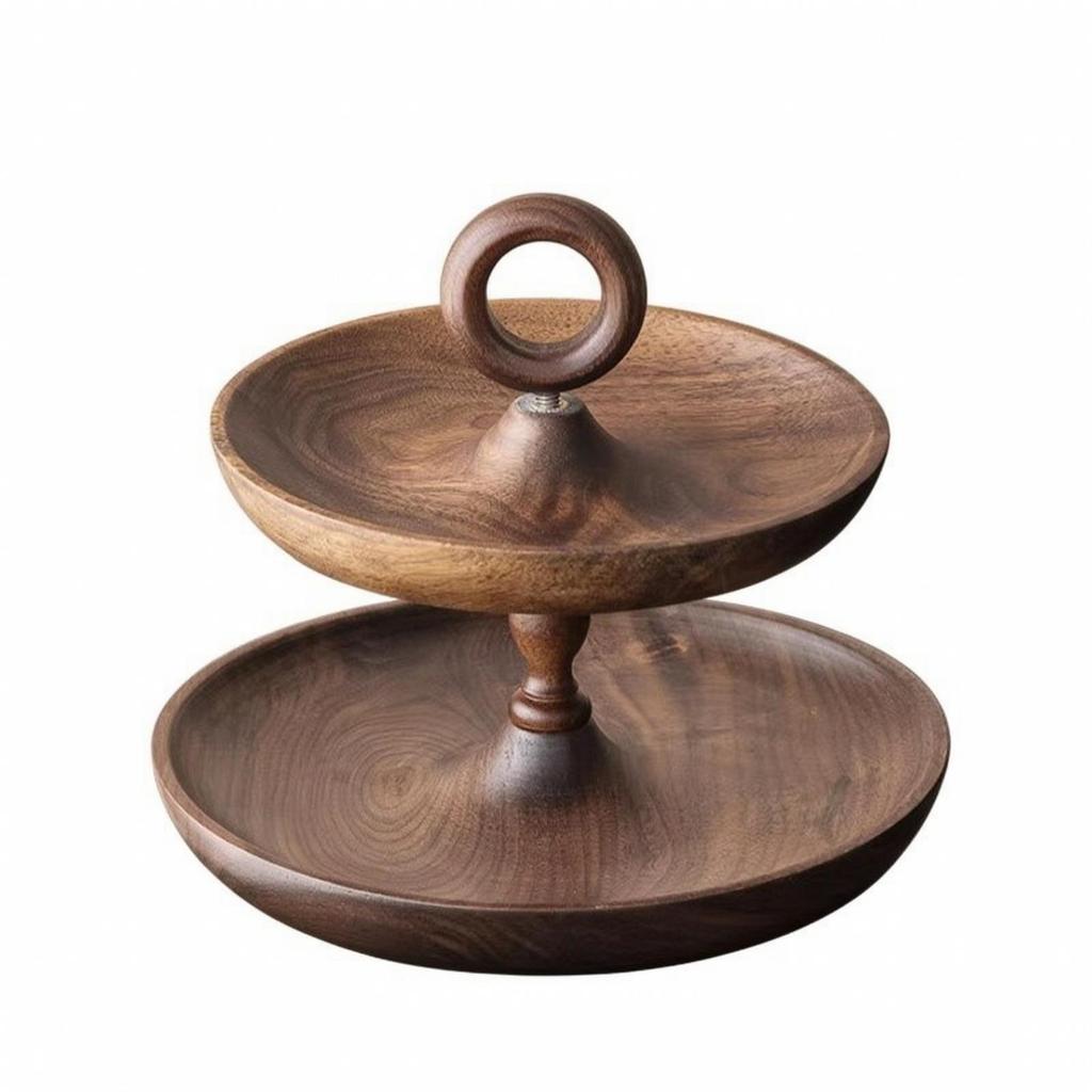 Tiered Serving Tray Food-Grade Multi-Tier Walnut Wood Stand Robust