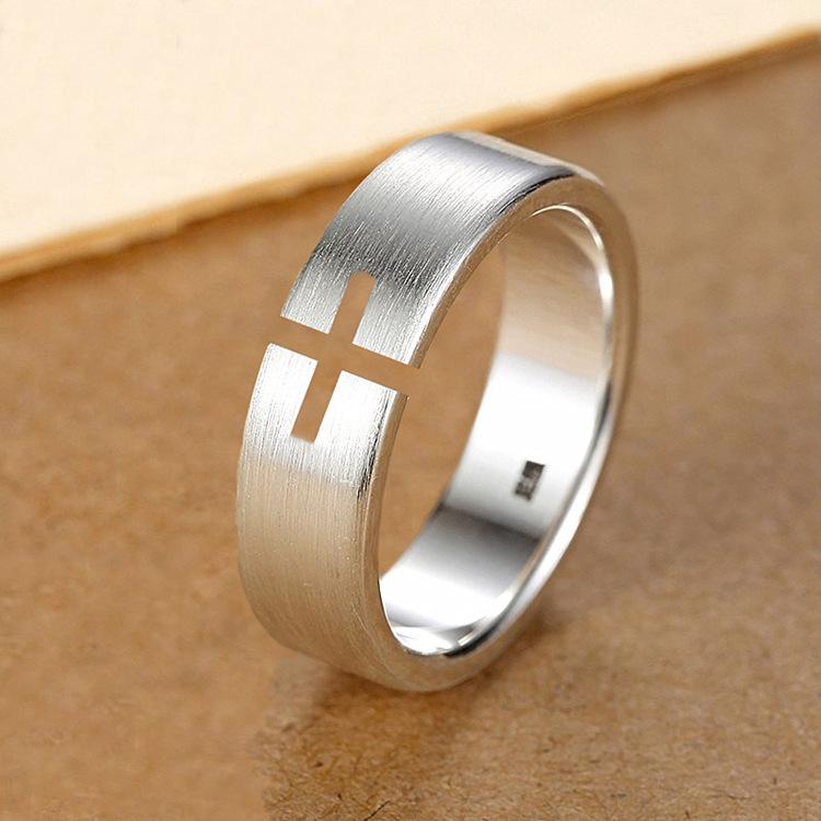 New Simple And Creative Geometric Female 925 Sterling Silver Jewelry Temperament Brushed Hollow Cross Opening Rings TYB513