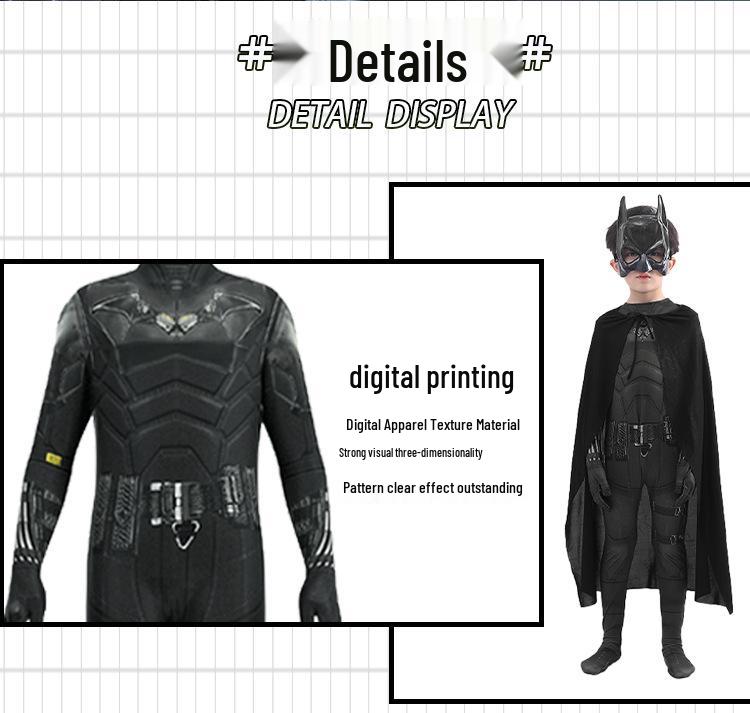 Kids' Halloween Cosplay Costume: Muscle Batman and Superman Jumpsuit Set