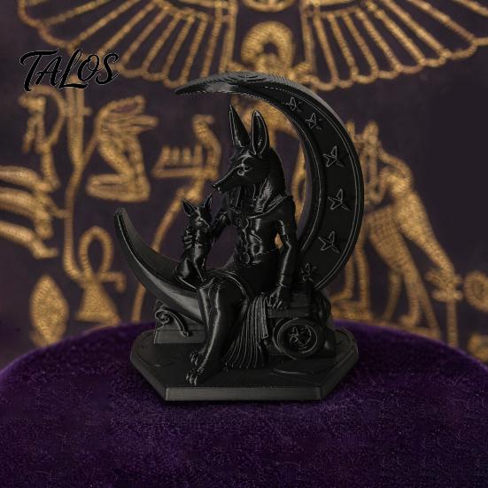 Low-key High-end Decoration 3D Printed Anubis Moon Figurine, Ancient Egyptian Mythology Statue, Fine Three-dimensional Textures Dark Style Wolf