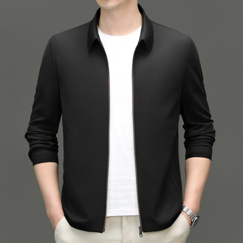 High-end Jacket Men's Spring and Autumn Business Casual Lapel Executive Mulberry Silk Top Men's Middle-aged Dad Wear