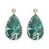 Women Double-sided Palma Print Drop Earrings Titanium Steel Zircon Crystal Droplet Leather Bohemia Ear Ornaments
