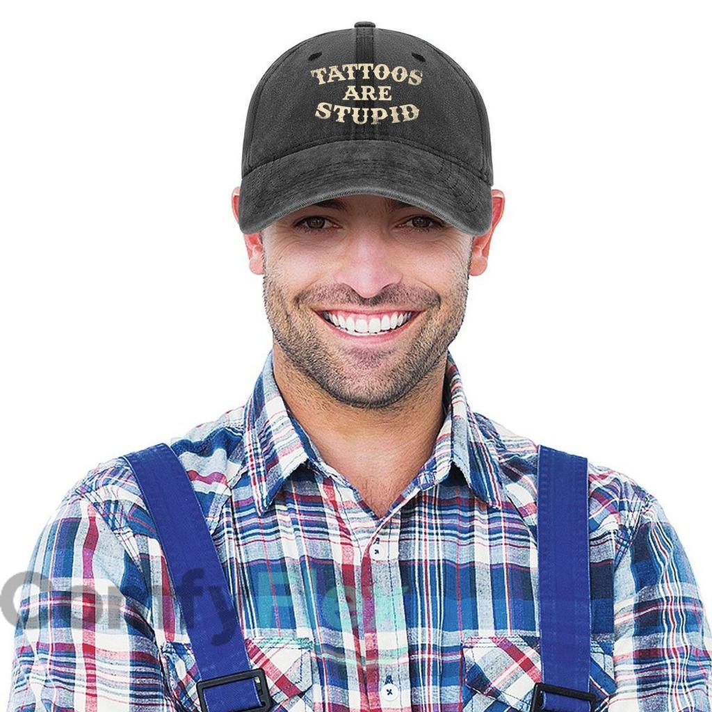 Tattoos Are Stupid Text Fashion Washed Baseball Cap Hat Outdoor Activities
