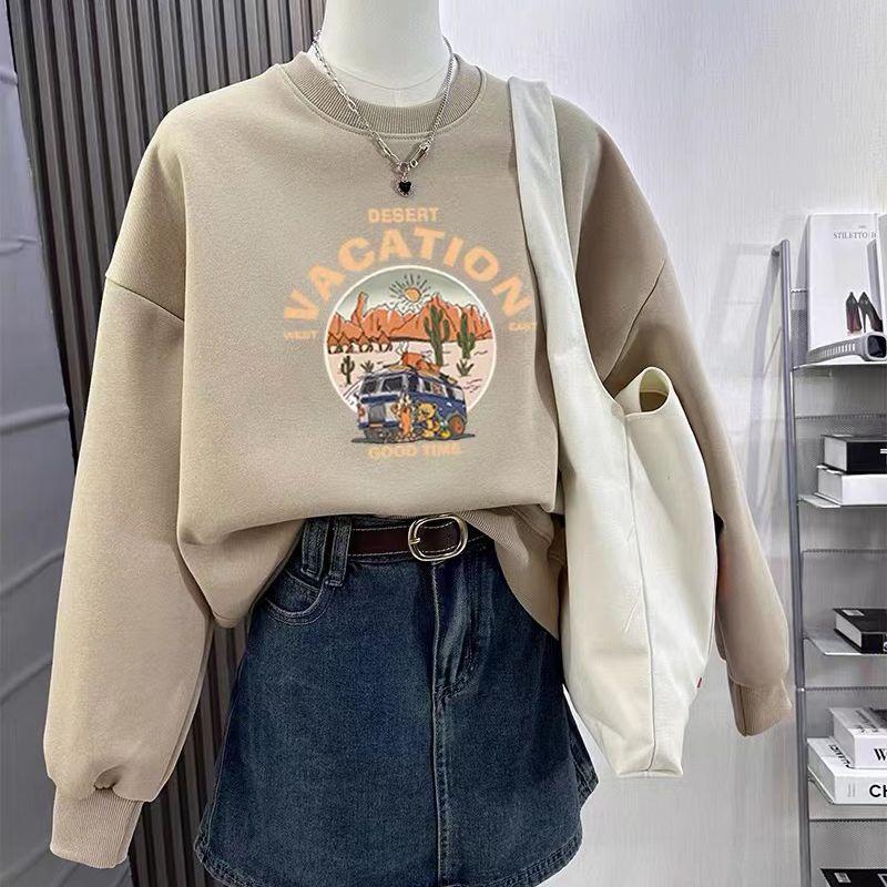 New Autumn Winter Women's Pullover Round Neck Printed Fashion Loose Versatile Casual Long-sleeved Sweatshirts