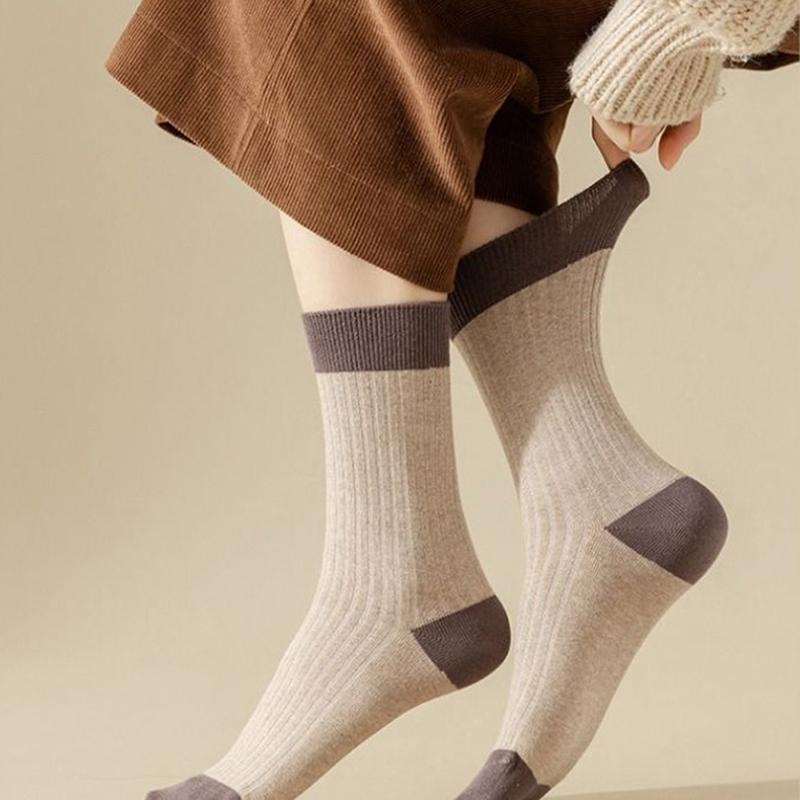 Spring And Autumn Pure Color All-Match Pile Socks Mid-Tube Socks Contrasting