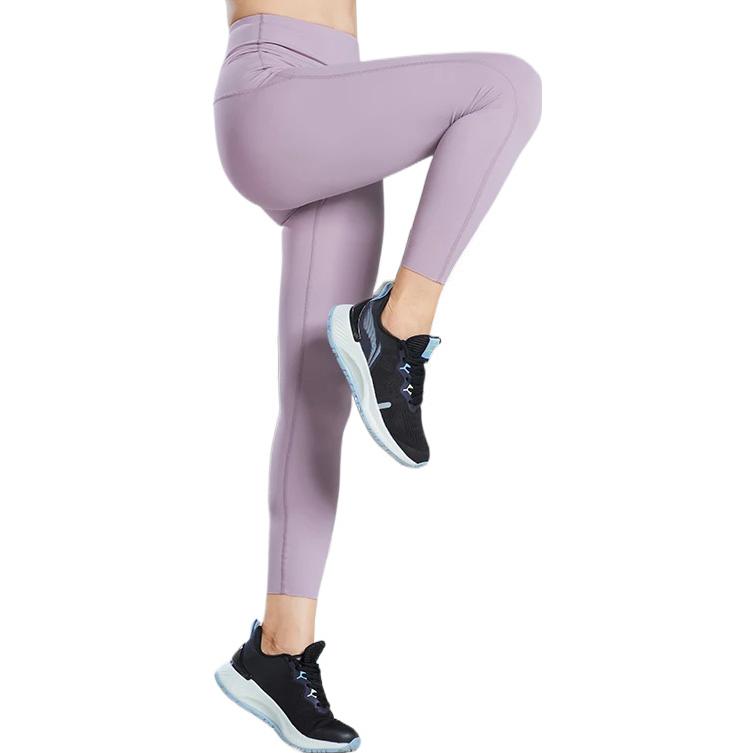 Li Ning Training Series Solid Color Breathable Stretch Fitness Pants Women Pants Purple AULR182-3