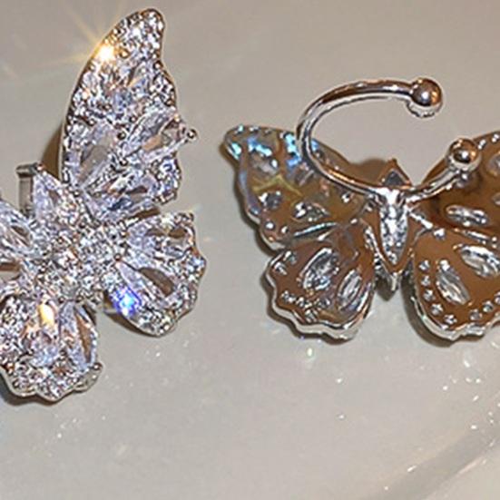 1 Pc Women Butterfly Ear Cuff Rhinestone Butterfly Clip-On Earring No Piercing Ear Wrap Jewelry Gift for Her Birthdays Parties Weddings