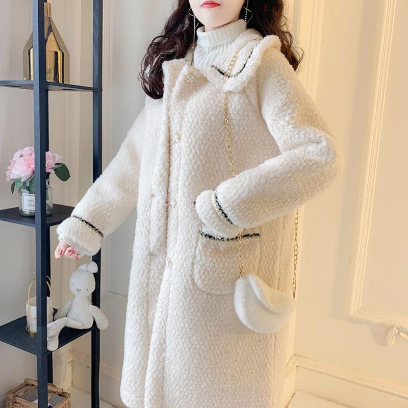 Giacca di Peluche Femminile Autunno e Inverno Confortevole Morbida Tinta Unita Giacca Media Lunghezza Ispessita Casual Versatile