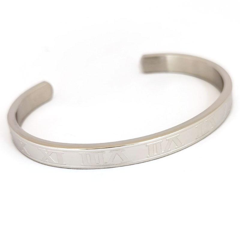 

Браслет из нержавеющей стали в форме буквы С с римскими цифрами для мужчин и женщин