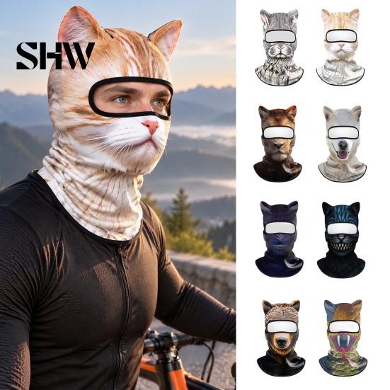 Cycling Face Mask 3D Animal with Ears, Breathable Ice Silk Balaclava for Moisture Wicking Spring Summer, Quick Drying UV Protection Full Cover
