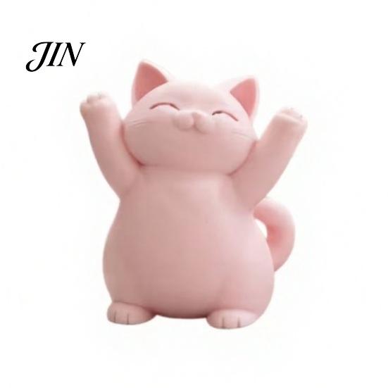 Unique Cat Gifts 3D Printed Pink Hugging Figurine, Adorable Sitting Kitten Statue with Raised Paws, Mechanical Balance Ornaments Kawaii Desk