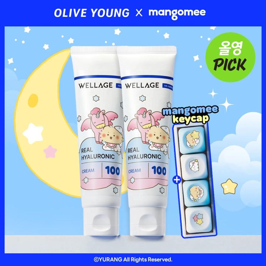 [mangomee EDITION] WELLAGE Real Hyaluronic 100 Cream 50ml Double Pack (+Key Cap) 50ml*2