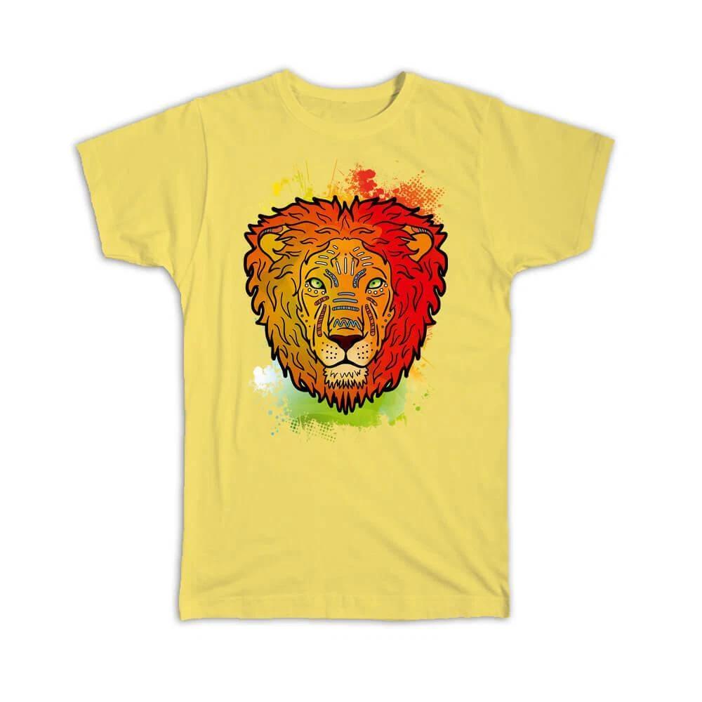 Gift T-Shirt : Lion Colorful Tribal Wild Animals Wildlife Fauna Safari Species M