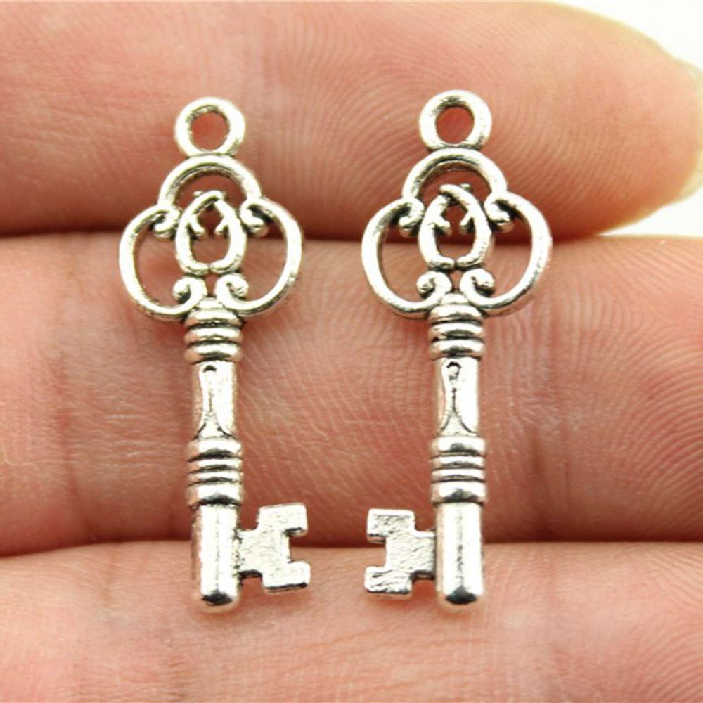10pcs Antique Silver Color Vintage Key Charm Pendants Jewelry Accessories Retro Key Charms For Jewelry Making DIY