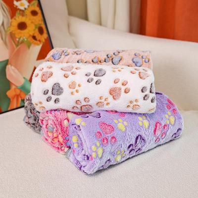Paw Print Coral Fleece Pet Blanket - Four Seasons Cat & Dog Quilt