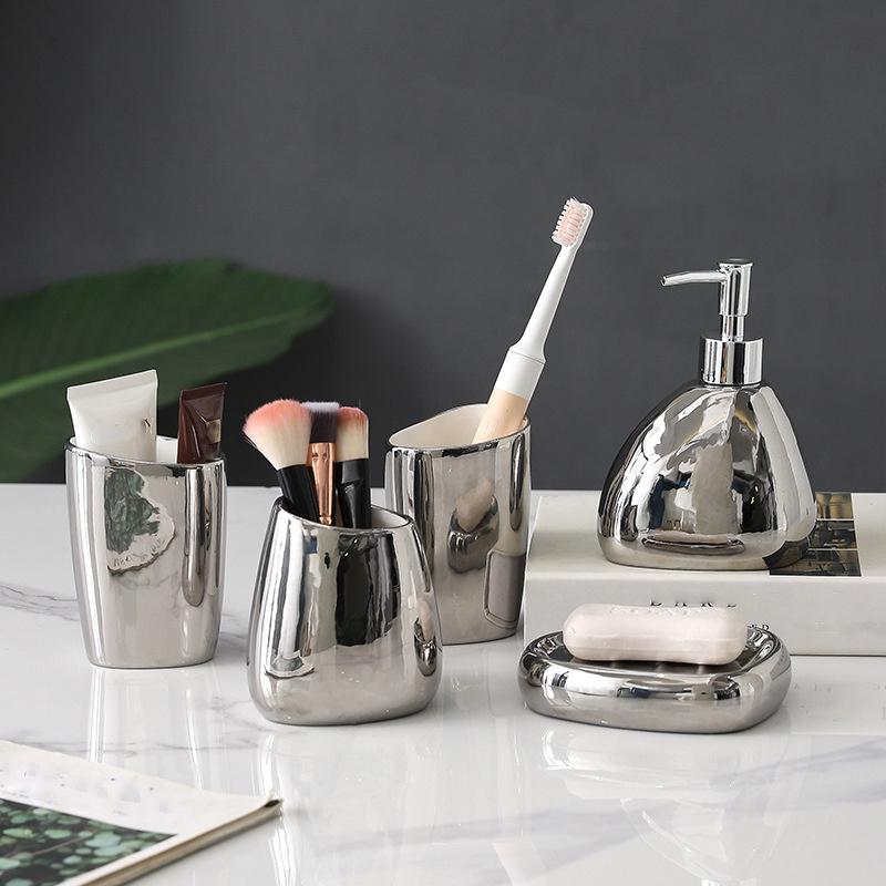 5pcs 1set Bathroom Wash Up Light Luxury Ceramic Accessories set,Soap Holder,mouthbrush Cup,storage Jar and Lotion Jarceramic Set for Toilet Supplies.