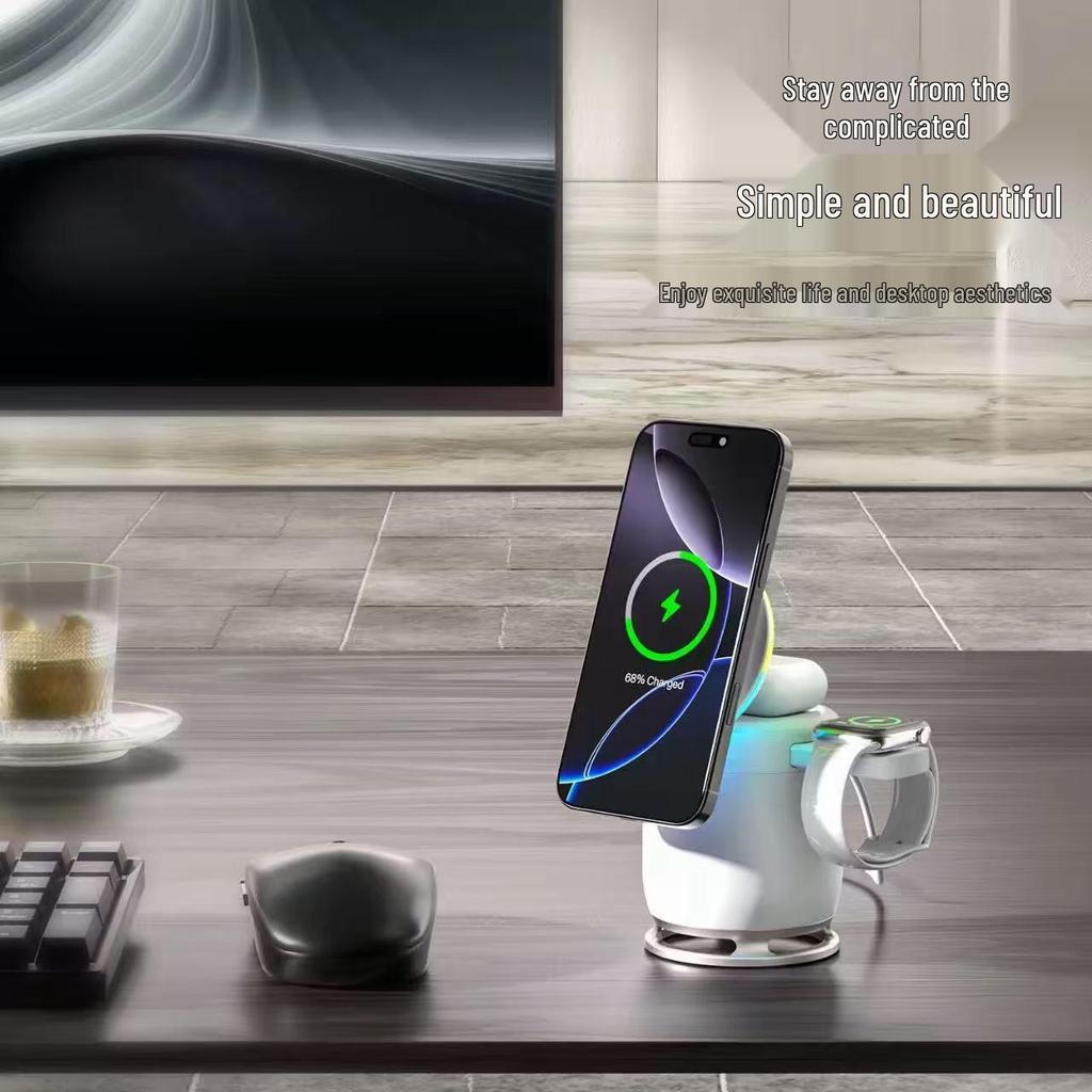 Multifunctional Bluetooth Speaker & Qi2 Certified Foldable 5-in-1 Magnetic Wireless Charger with Phone Charging