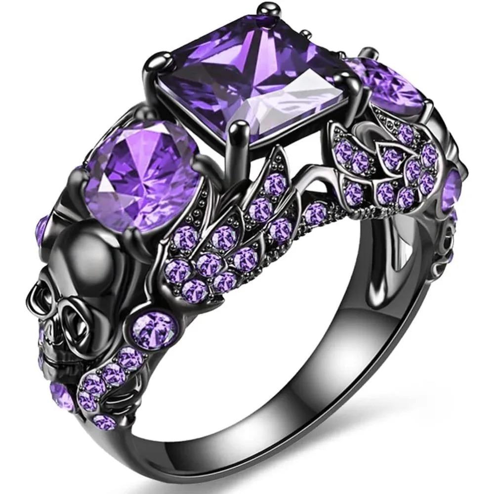 

Gothic Style Ring Zirconia Multi Colors To Choose Horror Skull Perfect Halloween Decor Suitable for Mne and Women Jewelry 6 фіолетовий