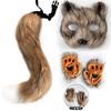 Faux Fur Fox Tail Cat Wolf Cosplay Costume Set with Plush Mask Fluffy Paw Gloves for Halloween And Christmas Party Accessories
