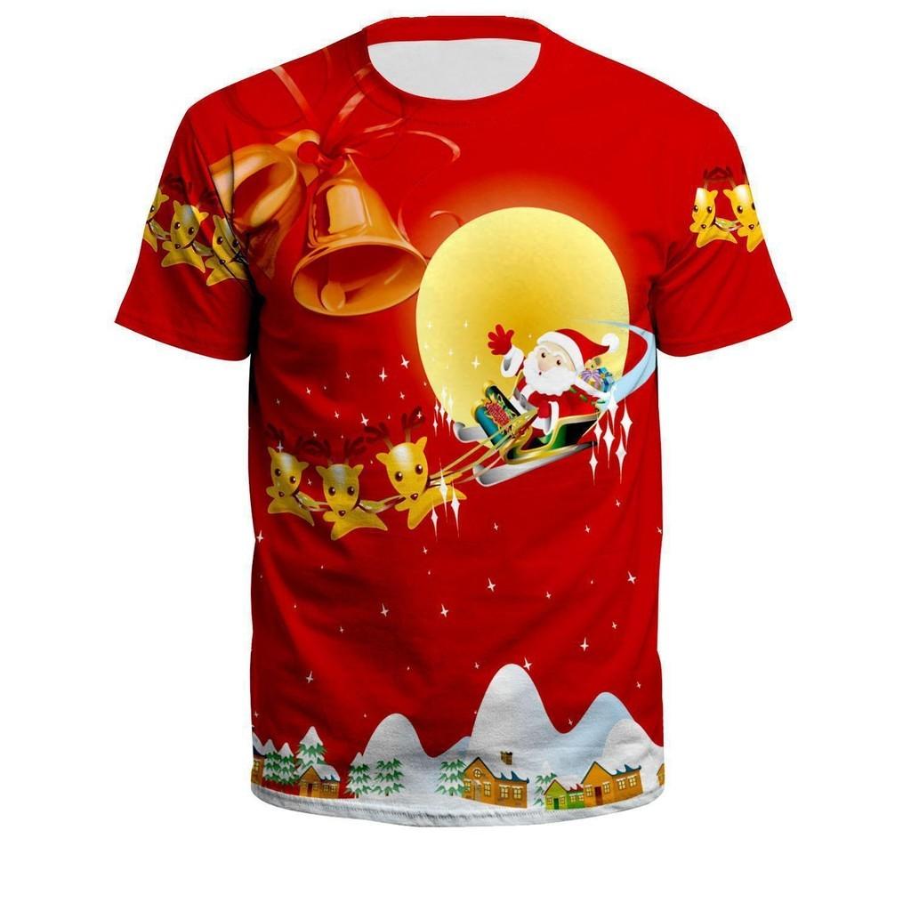 3D digital printed men's and women's short sleeved T-shirts with Christmas patterns 3D printed T-shirts
