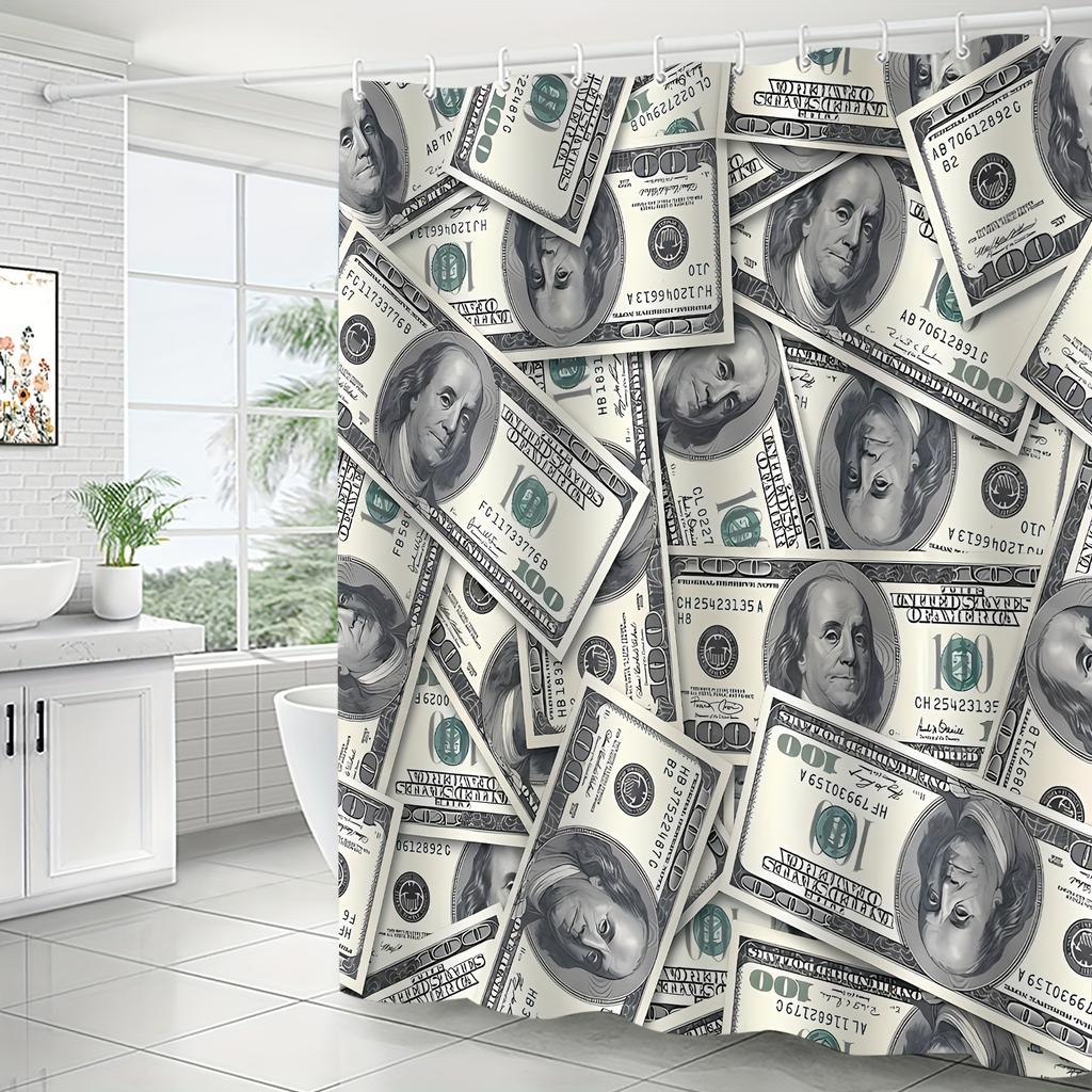 1 PCS Dollar Pattern Shower Curtain - Waterproof Bathroom Curtain, Multi-Functional Curtain, Bathroom Decor