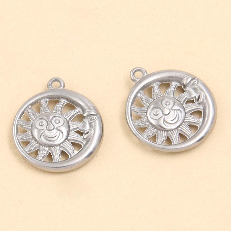 4 Styles Stainless Steel Sun Pendant Connector - Creative Vacuum Plated Handmade Ornament