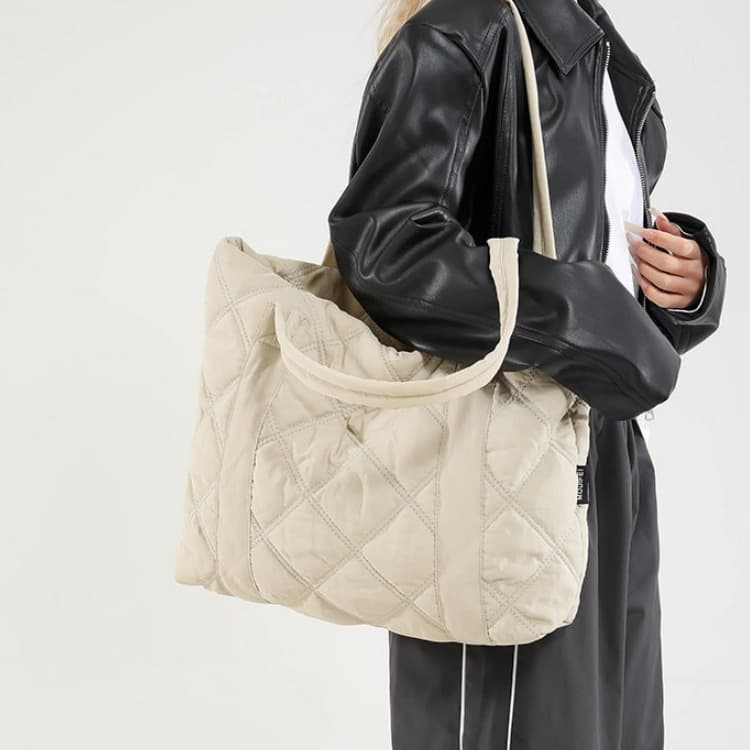 Borsa a tracolla casual da donna in piuma borsa a tote invernale a rombi