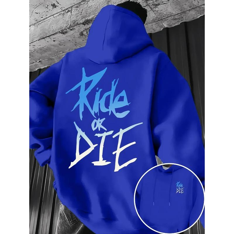 Felpa con cappuccio da uomo con stampa lettering Ride or Die Pullover per adulti Felpa Street Casual Comoda Hip-Hop Manica Lunga