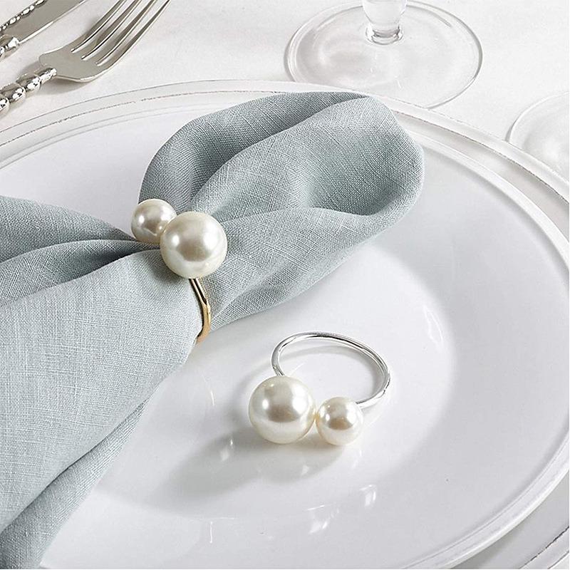 1-24PCS Large and Small Pearl Metal Napkin Rings Wedding Party Holiday Christmas Dinner Decor Gift for Banquet Table Setting