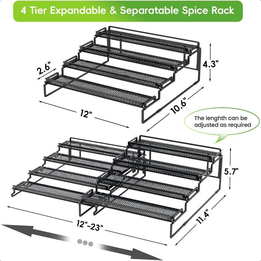 

4-ярусный органайзер для специй для внутренней части шкафа, расширяемая полка-подставка для демонстрации, органайзер для приправ для столешницы, шкафчика, кладовой United States